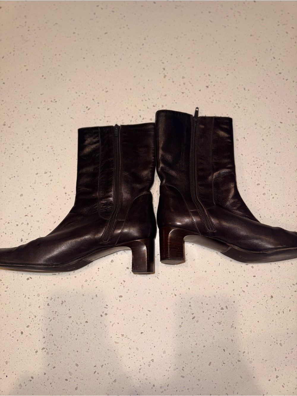 Cole Haan Dark Brown Leather Mid-Calf Heeled Boots - Picture 7 of 7